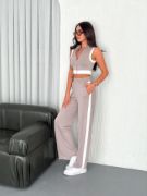 Osy Modal Yumuşak Dokulu Kumaş Tam Fermuarlı Crop Pantalon İkili Takım - Gri resmi